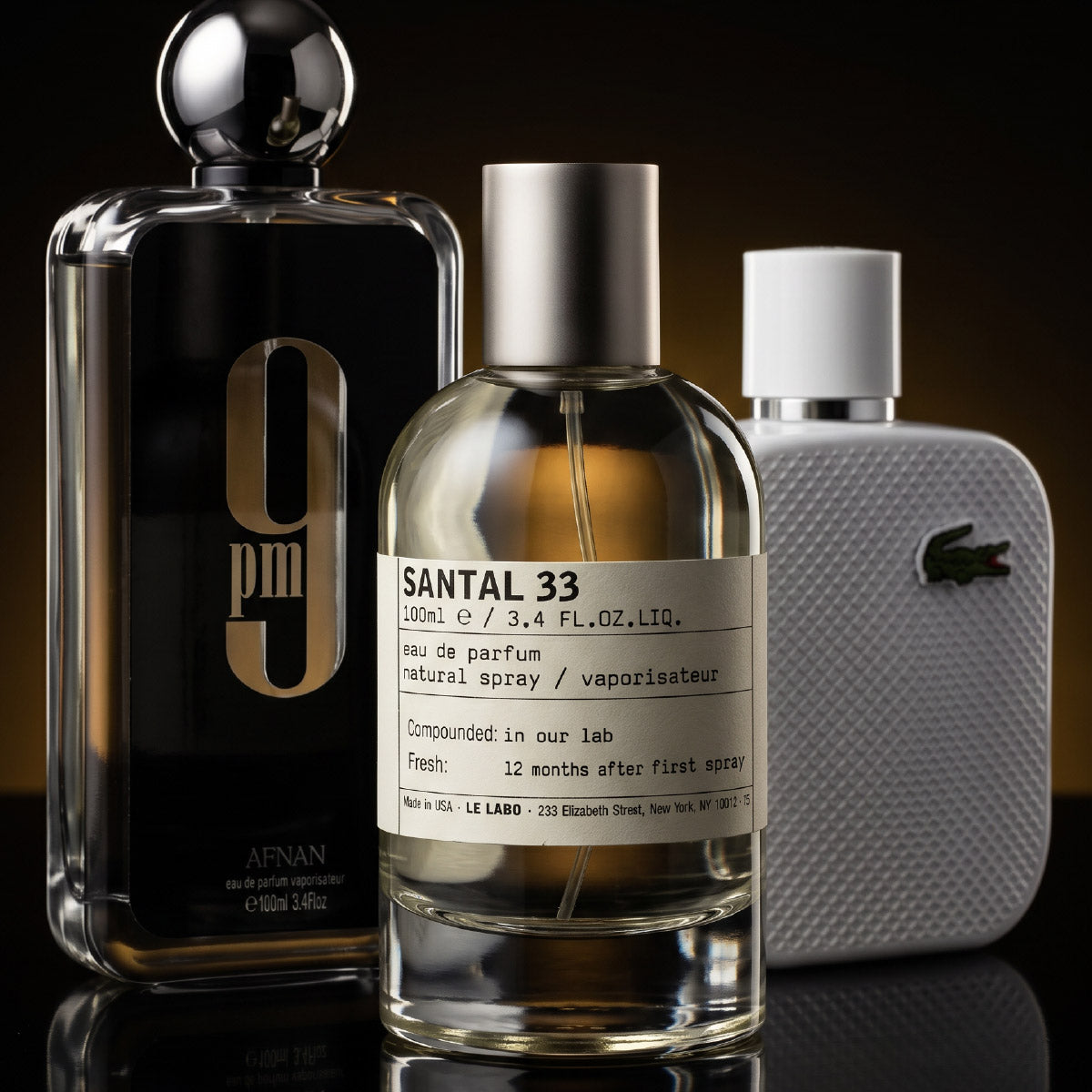 9PM, LacosteBlanc, Santal 33 TTK